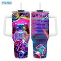 Floral Initial Letter Tumbler – 40oz Insulated Travel Mug with Handle & Straw