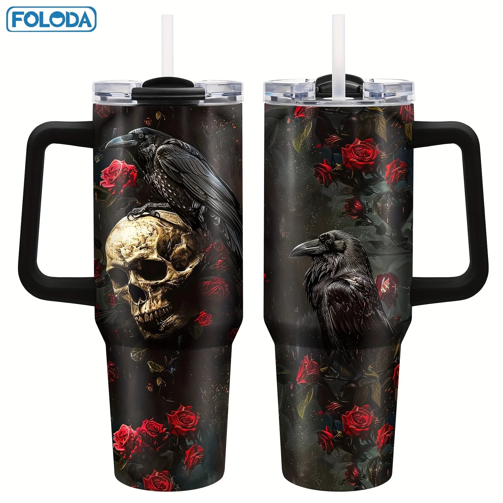 Floral Initial Letter Tumbler – 40oz Insulated Travel Mug with Handle & Straw