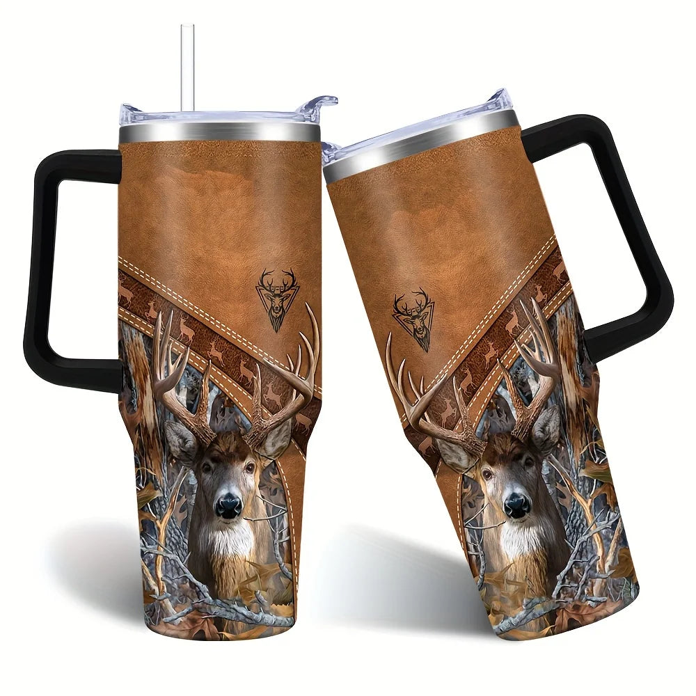 Floral Initial Letter Tumbler – 40oz Insulated Travel Mug with Handle & Straw