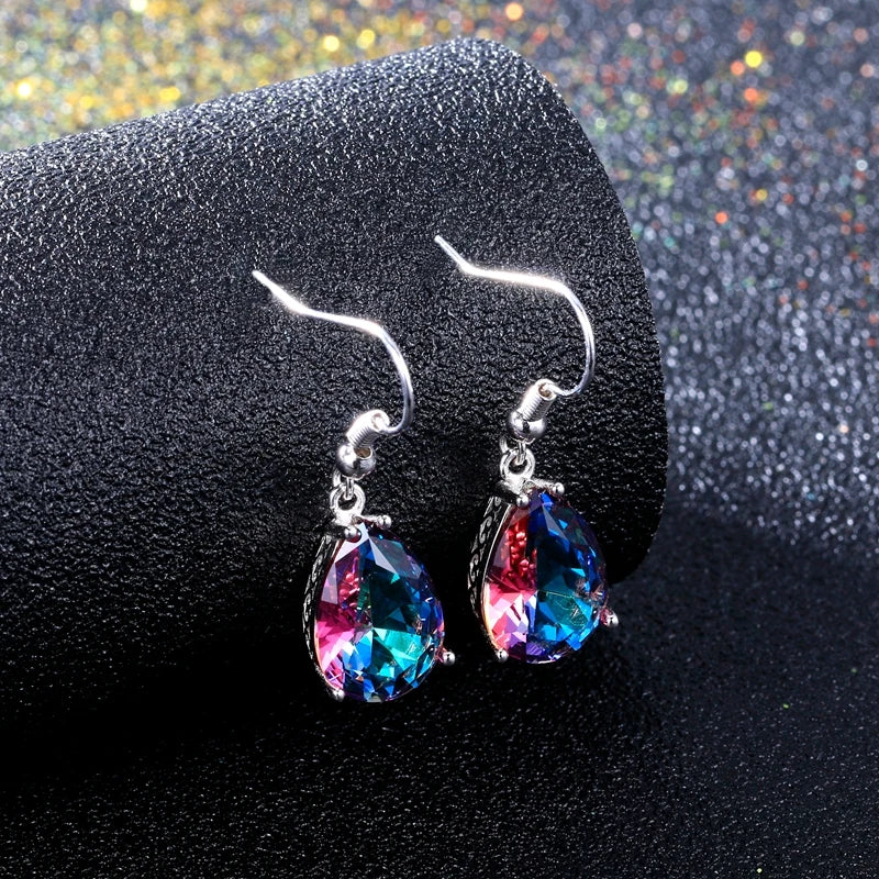 Blue Sapphire Teardrop Drop Earrings – Silver Crystal Dangle Earrings for Women