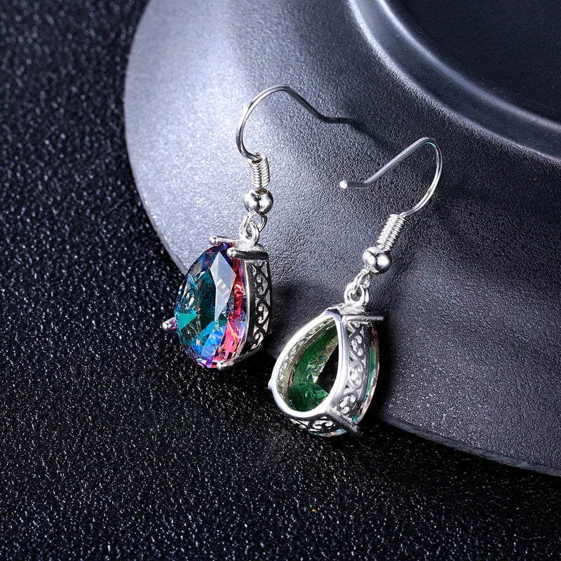 Blue Sapphire Teardrop Drop Earrings – Silver Crystal Dangle Earrings for Women