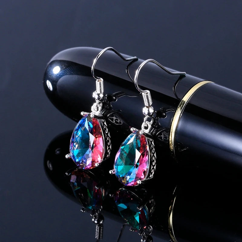 Blue Sapphire Teardrop Drop Earrings – Silver Crystal Dangle Earrings for Women