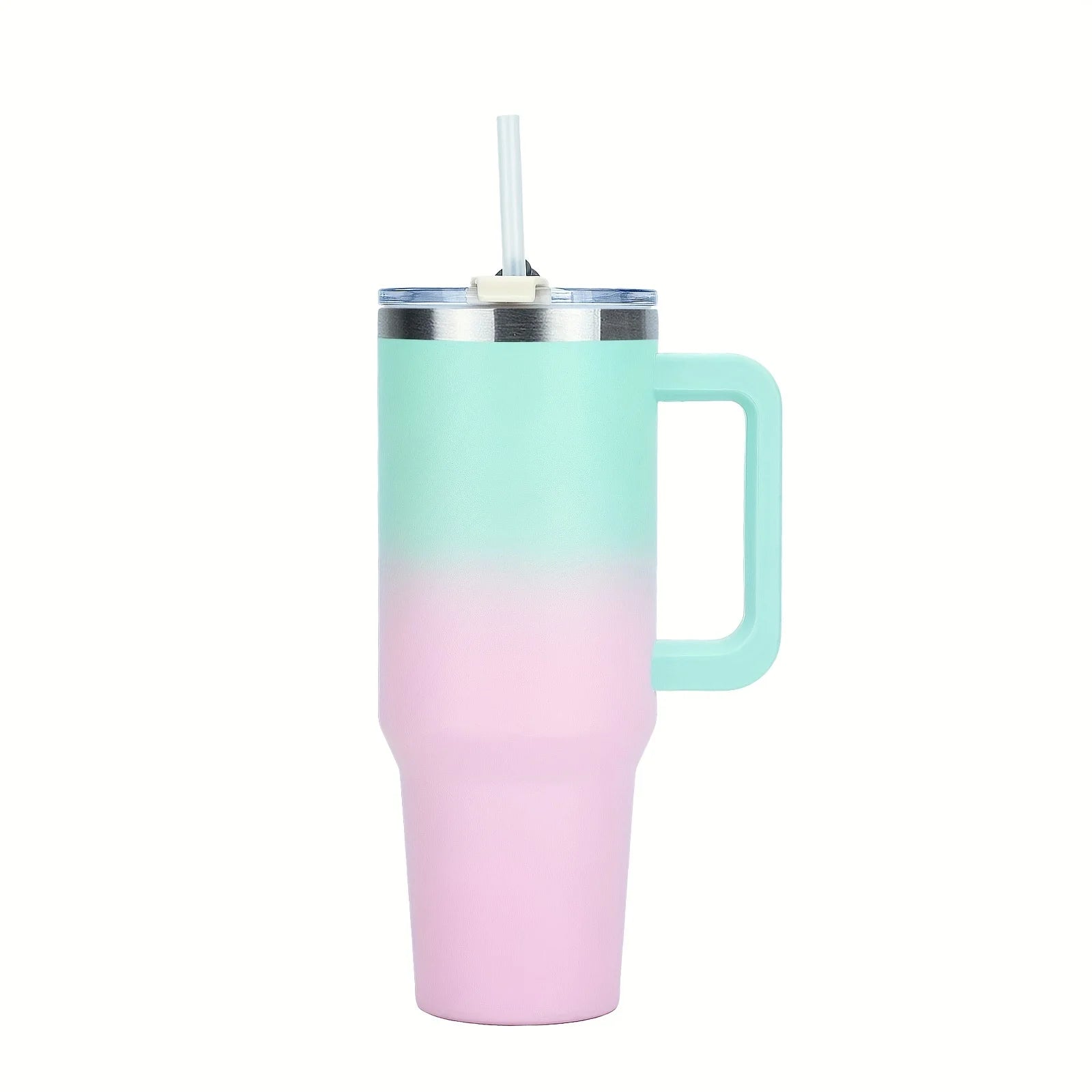 Floral Initial Letter Tumbler – 40oz Insulated Travel Mug with Handle & Straw