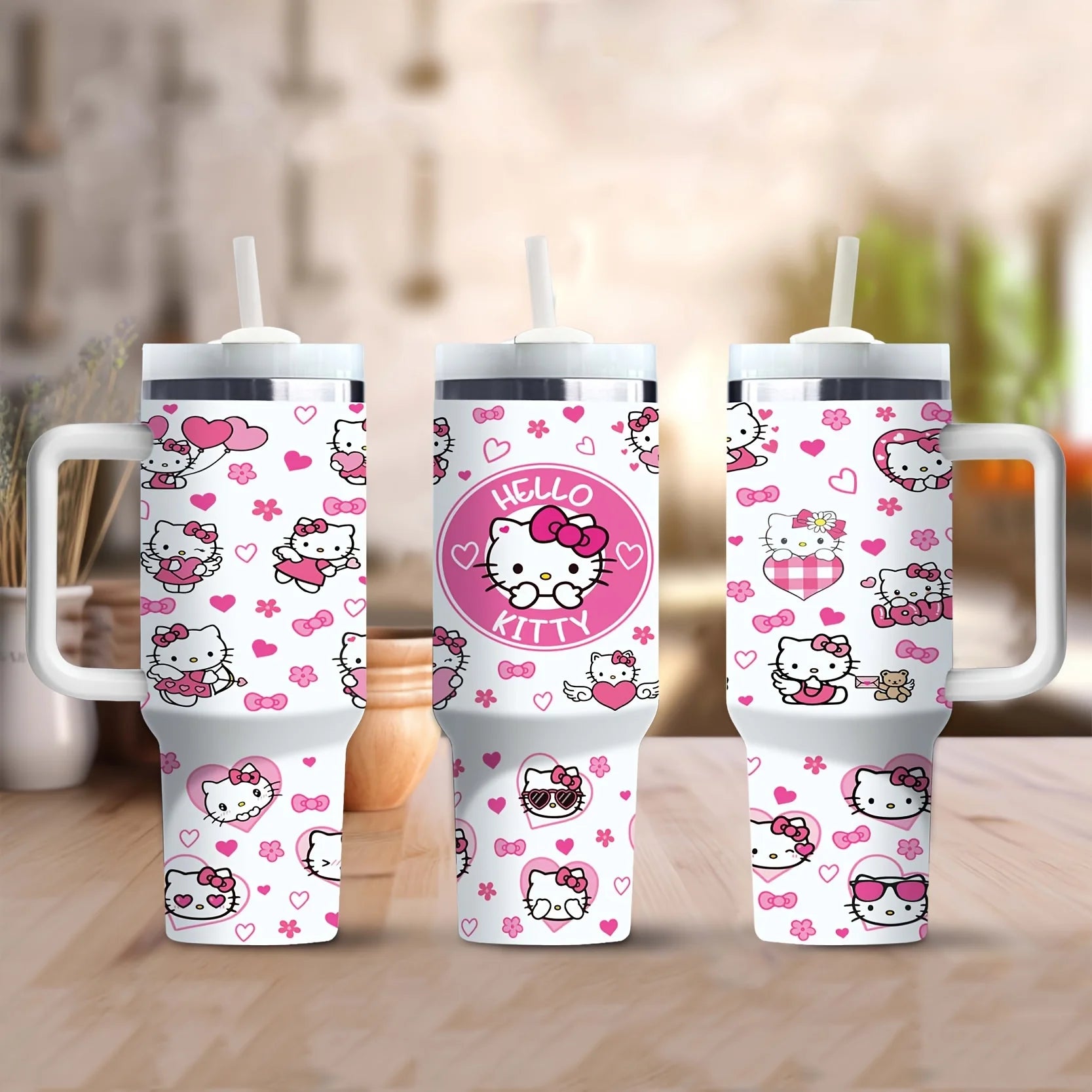 Floral Initial Letter Tumbler – 40oz Insulated Travel Mug with Handle & Straw
