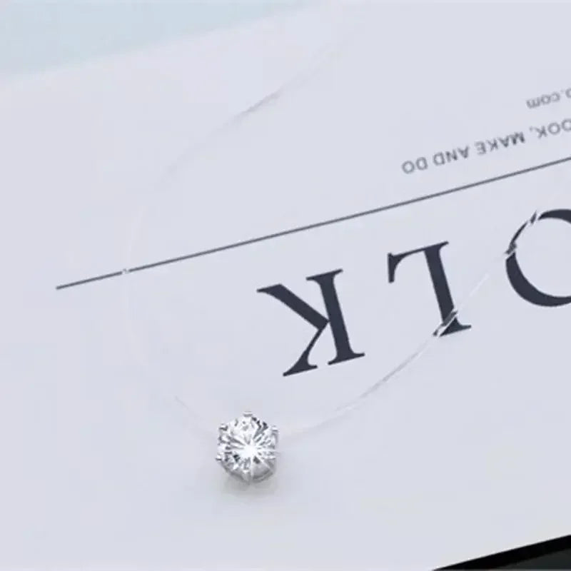 Invisible Diamond Crystal Necklace – Floating Zirconia Pendant for Women