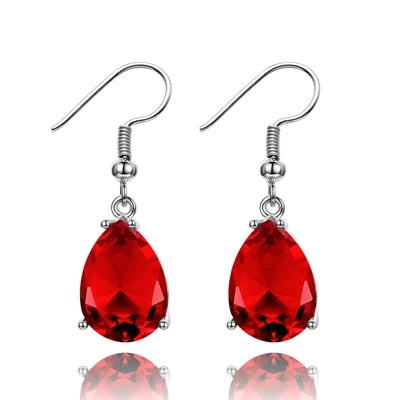 Blue Sapphire Teardrop Drop Earrings – Silver Crystal Dangle Earrings for Women