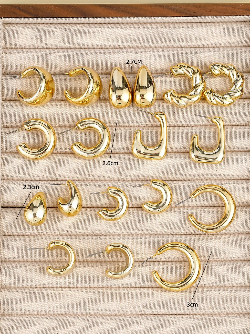Gold Fashion Earrings Set – 9pcs Chunky Hoop & Drop Earrings for Women
