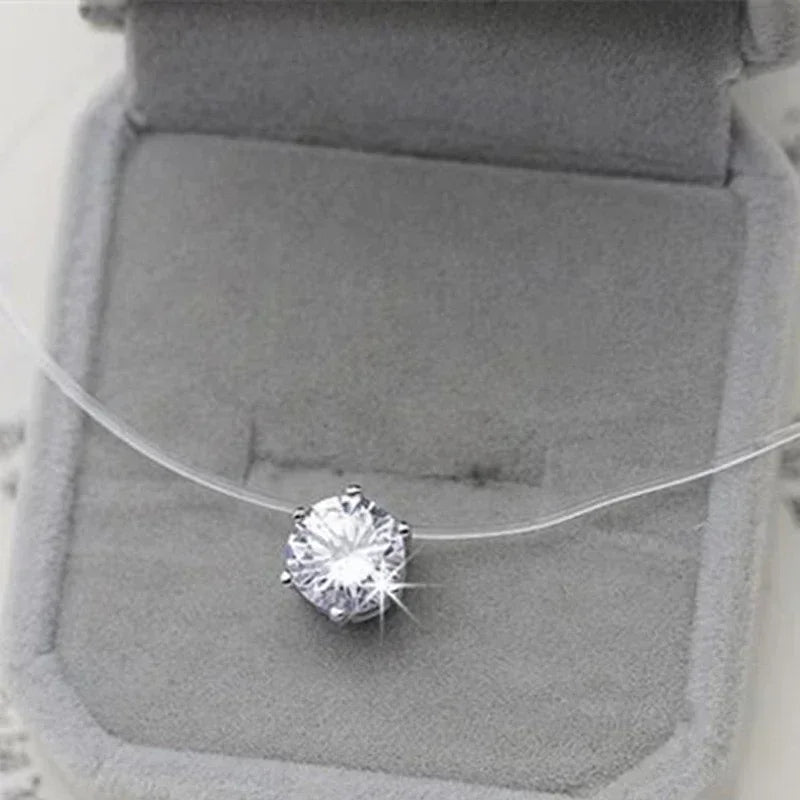 Invisible Diamond Crystal Necklace – Floating Zirconia Pendant for Women