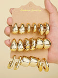 Gold Fashion Earrings Set – 9pcs Chunky Hoop & Drop Earrings for Women