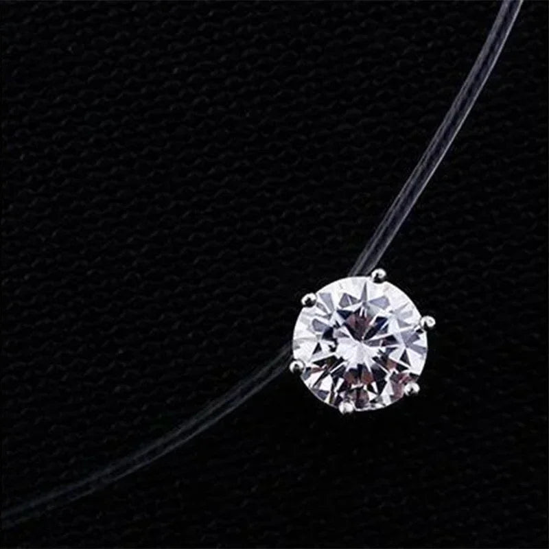 Invisible Diamond Crystal Necklace – Floating Zirconia Pendant for Women