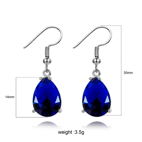 Blue Sapphire Teardrop Drop Earrings – Silver Crystal Dangle Earrings for Women