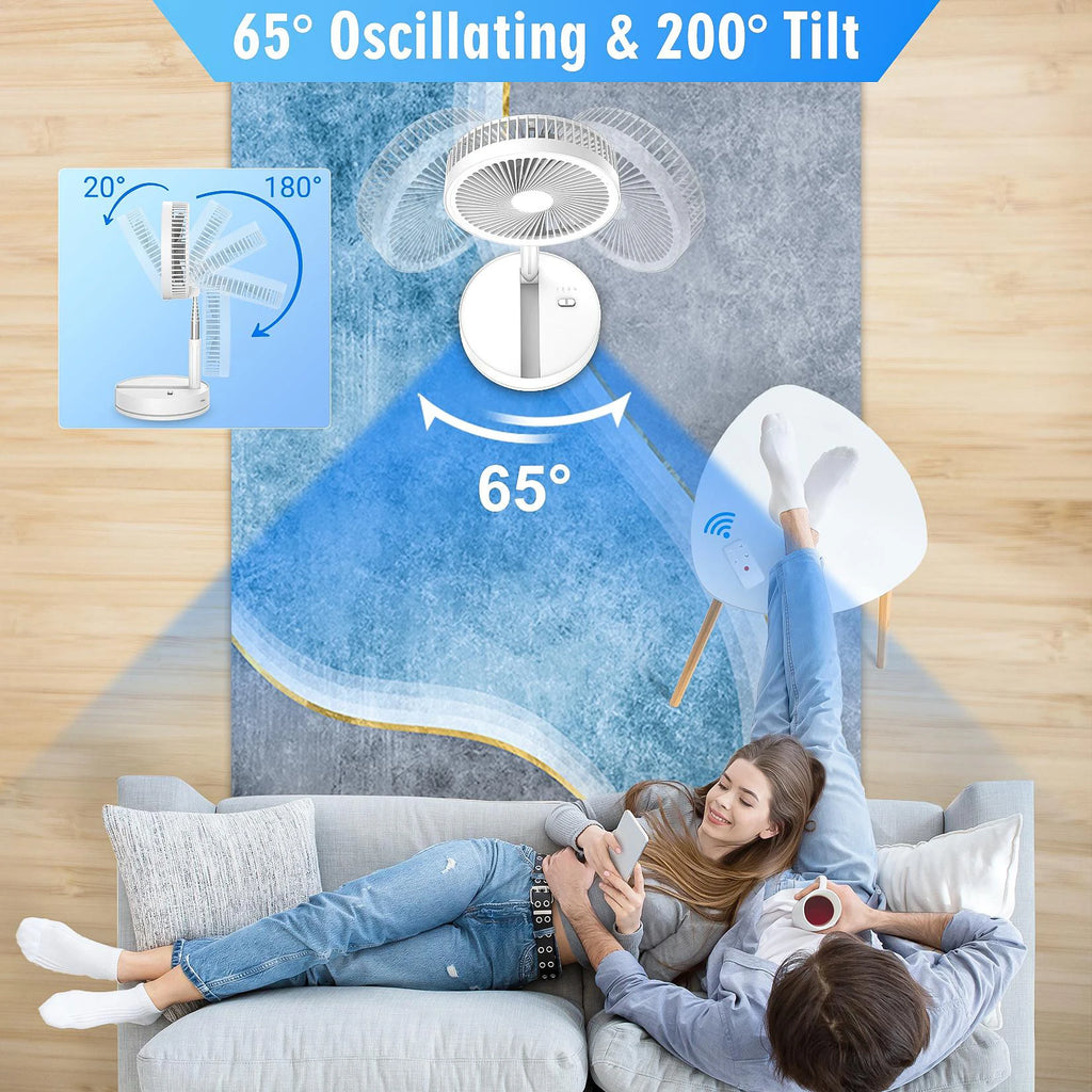 Foldable Portable Standing Fan with Remote Control – Rechargeable Oscillating Floor Fan