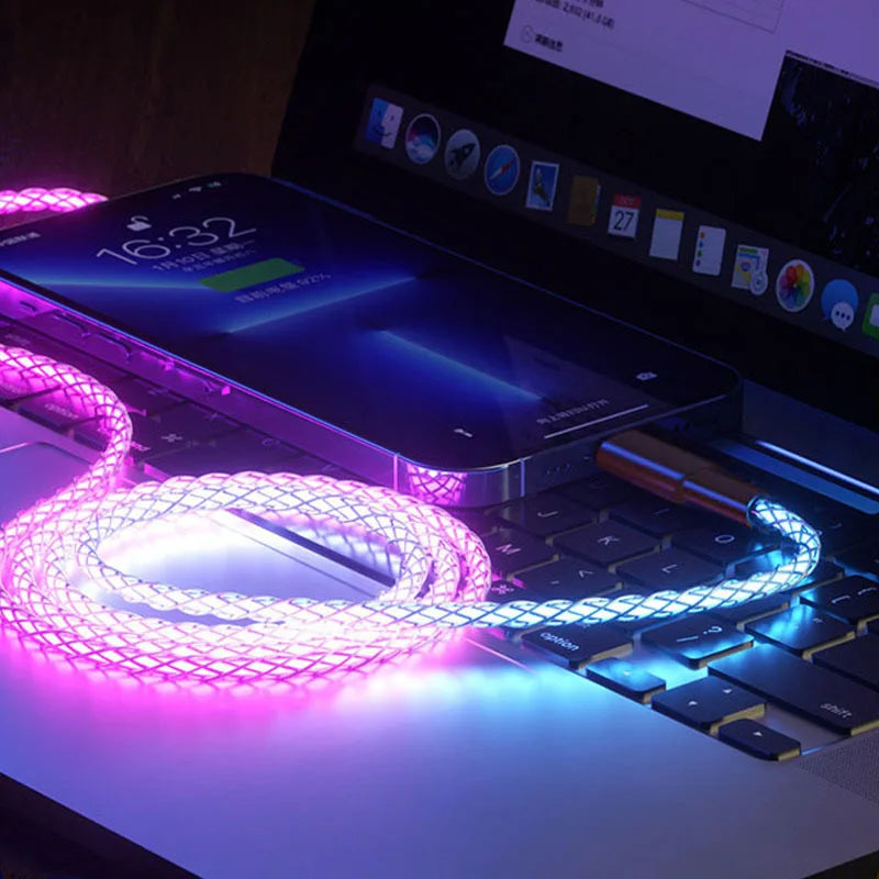 LED Flowing Light USB Charging Cable – Fast Charge Glow Cable for iPhone & Android