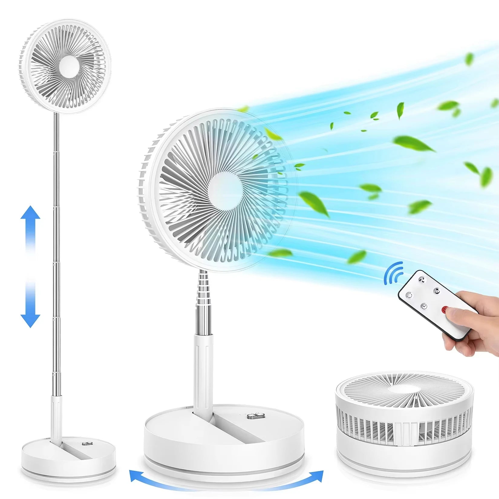 Foldable Portable Standing Fan with Remote Control – Rechargeable Oscillating Floor Fan