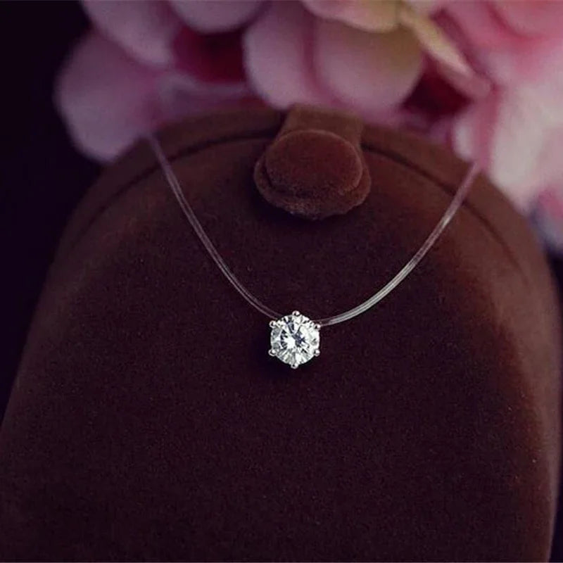 Invisible Diamond Crystal Necklace – Floating Zirconia Pendant for Women