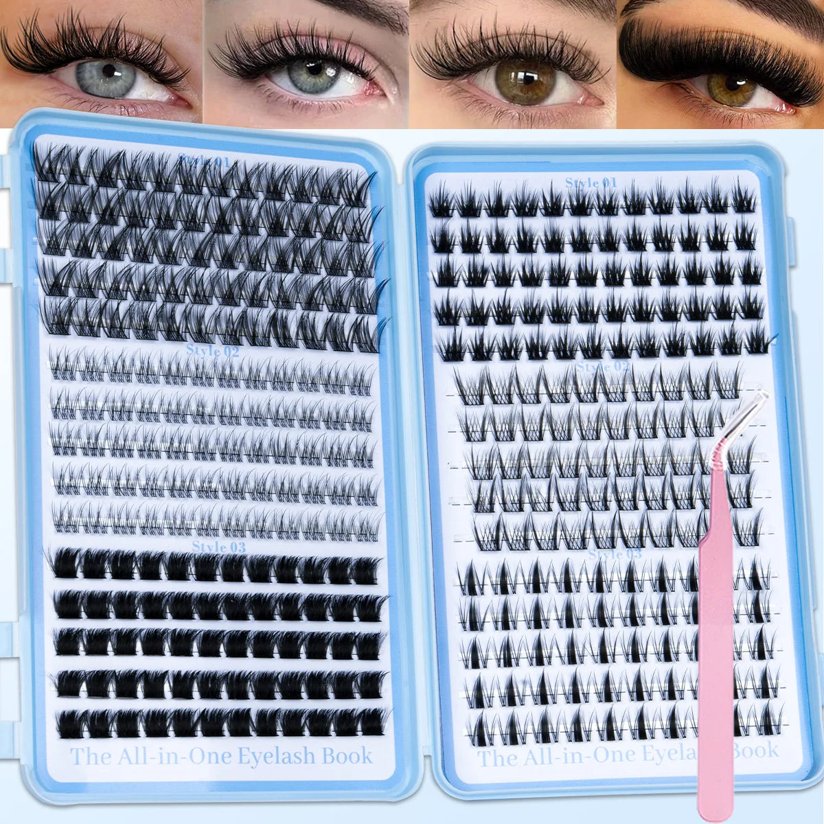 Cluster Lashes Book – DIY Individual Lash Extensions Kit with Tweezers