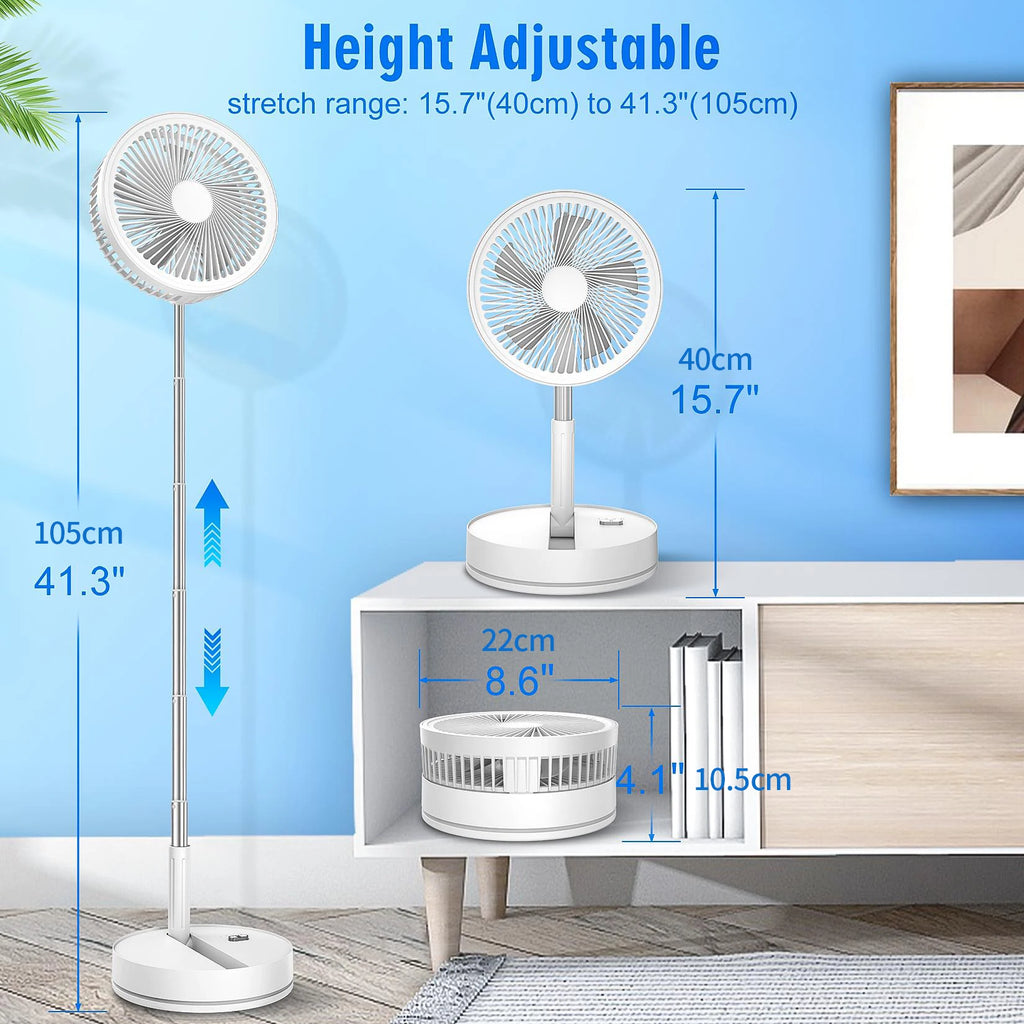 Foldable Portable Standing Fan with Remote Control – Rechargeable Oscillating Floor Fan