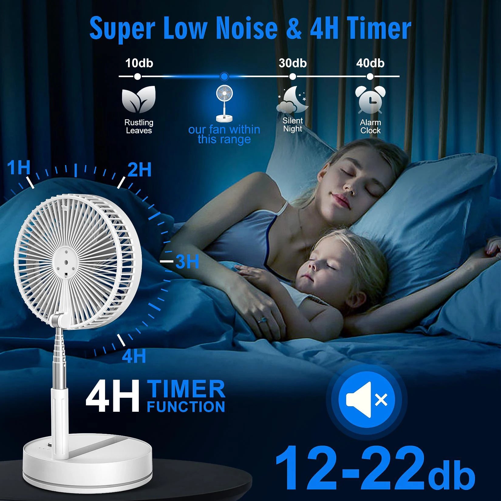 Foldable Portable Standing Fan with Remote Control – Rechargeable Oscillating Floor Fan