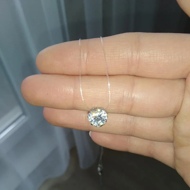 Invisible Diamond Crystal Necklace – Floating Zirconia Pendant for Women