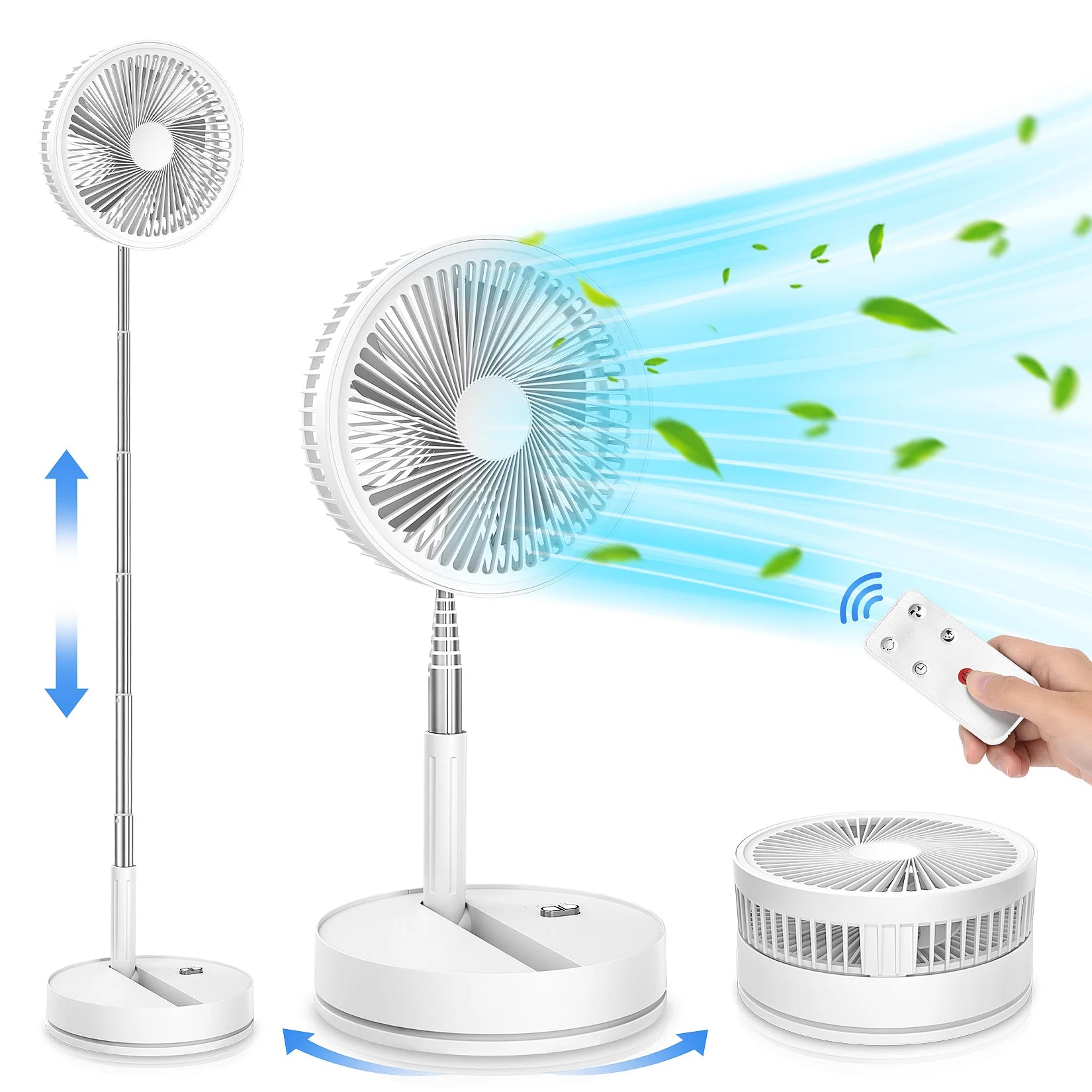 Foldable Portable Standing Fan with Remote Control – Rechargeable Oscillating Floor Fan