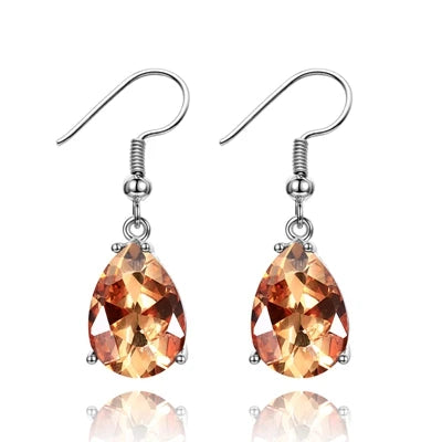 Blue Sapphire Teardrop Drop Earrings – Silver Crystal Dangle Earrings for Women