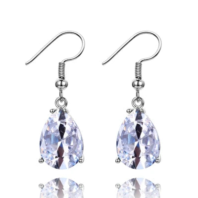 Blue Sapphire Teardrop Drop Earrings – Silver Crystal Dangle Earrings for Women