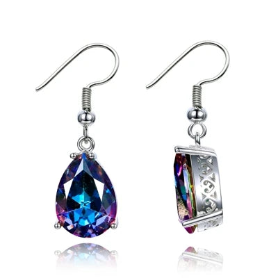 Blue Sapphire Teardrop Drop Earrings – Silver Crystal Dangle Earrings for Women