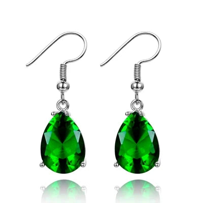 Blue Sapphire Teardrop Drop Earrings – Silver Crystal Dangle Earrings for Women