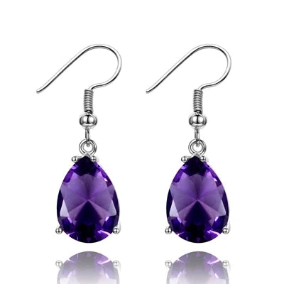 Blue Sapphire Teardrop Drop Earrings – Silver Crystal Dangle Earrings for Women