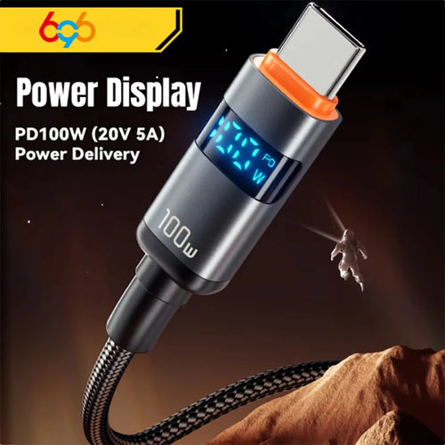 100W USB-C Fast Charging Cable with LED Power Display – For Laptops, Tablets & Phones