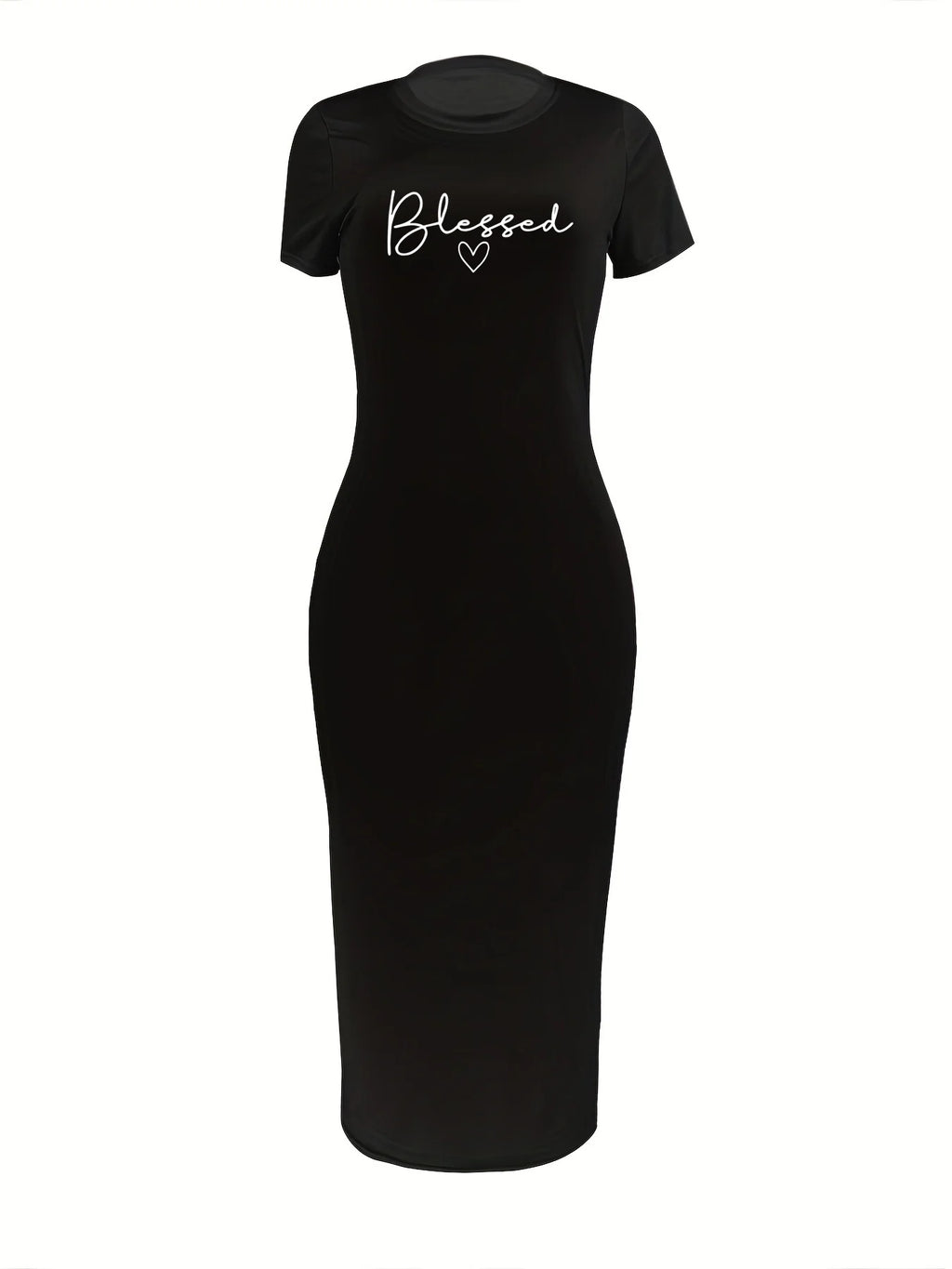 Blessed Bodycon Midi Dress – Black Slogan T-Shirt Dress for Women