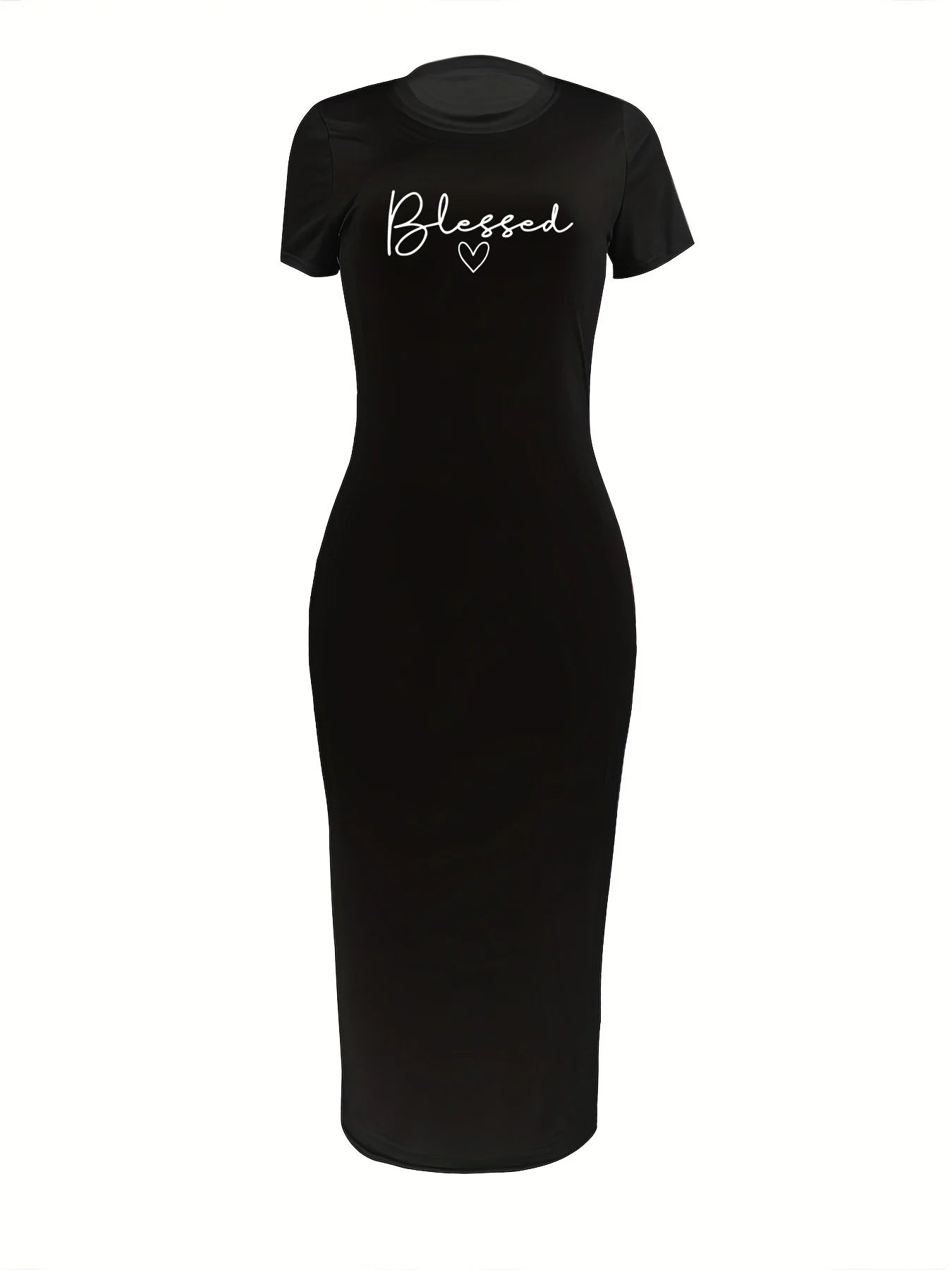 Blessed Bodycon Midi Dress – Black Slogan T-Shirt Dress for Women