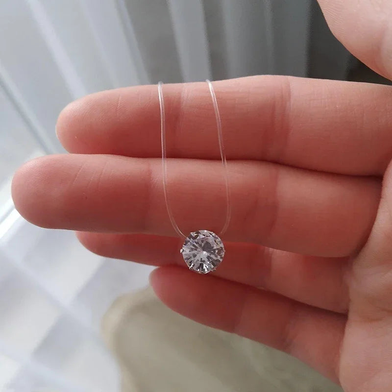 Invisible Diamond Crystal Necklace – Floating Zirconia Pendant for Women