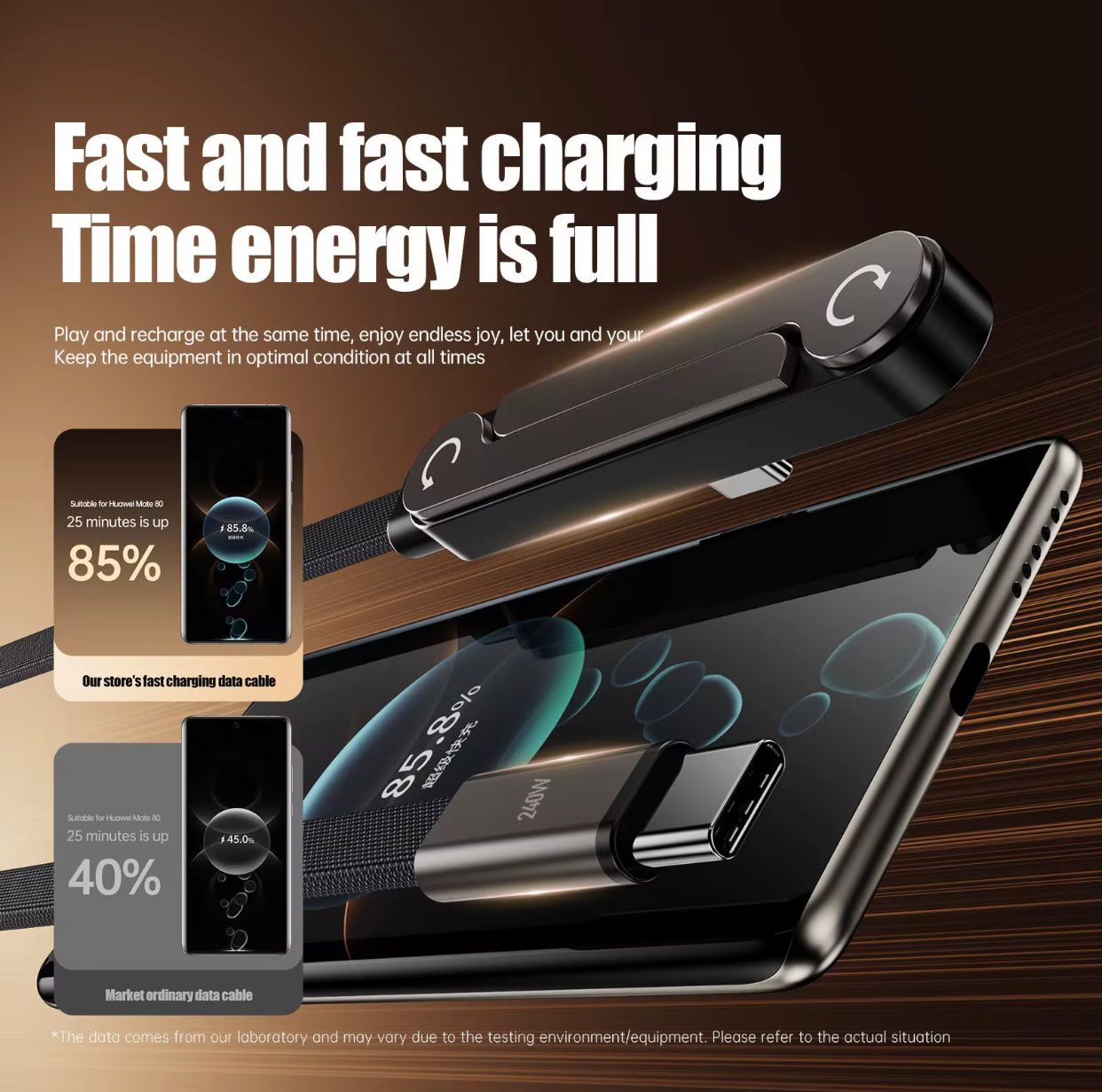 UltraCharge 240W – Fast Charging Cable with Built‑In Phone Stand